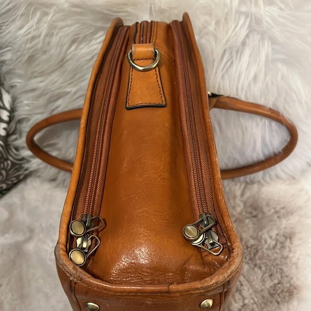 Banuce Vintage Cognac Color Leather Briefcase Laptop Travel Bag
